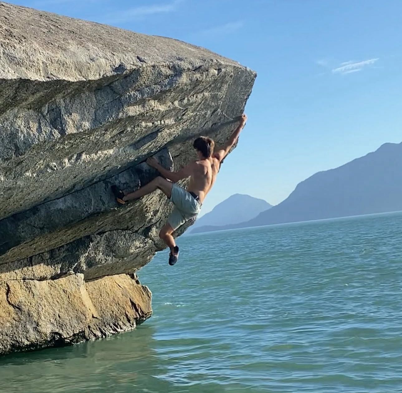 Rock climbing above the water